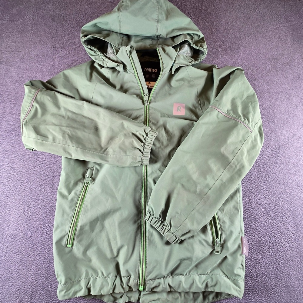 Reima Tec Kids Sage Green Waterproof Breathable Hooded Shell Jacket Size 9